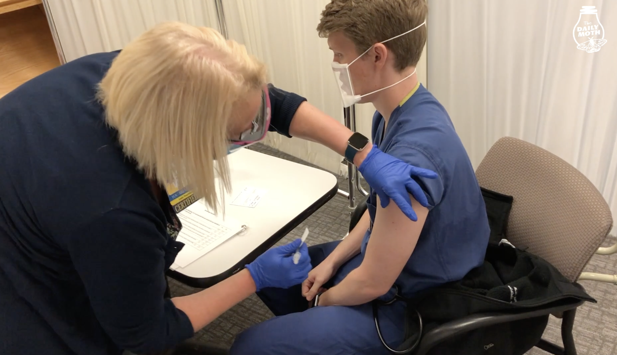 Dr. IV Mirus receives Pfizer coronavirus vaccine. 