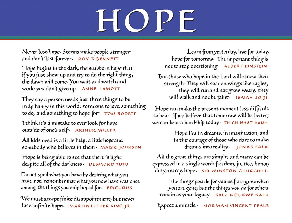   HOPE, our theme for 2020, affects all of us. Hand lettering by artist and designer Ann Miller.  