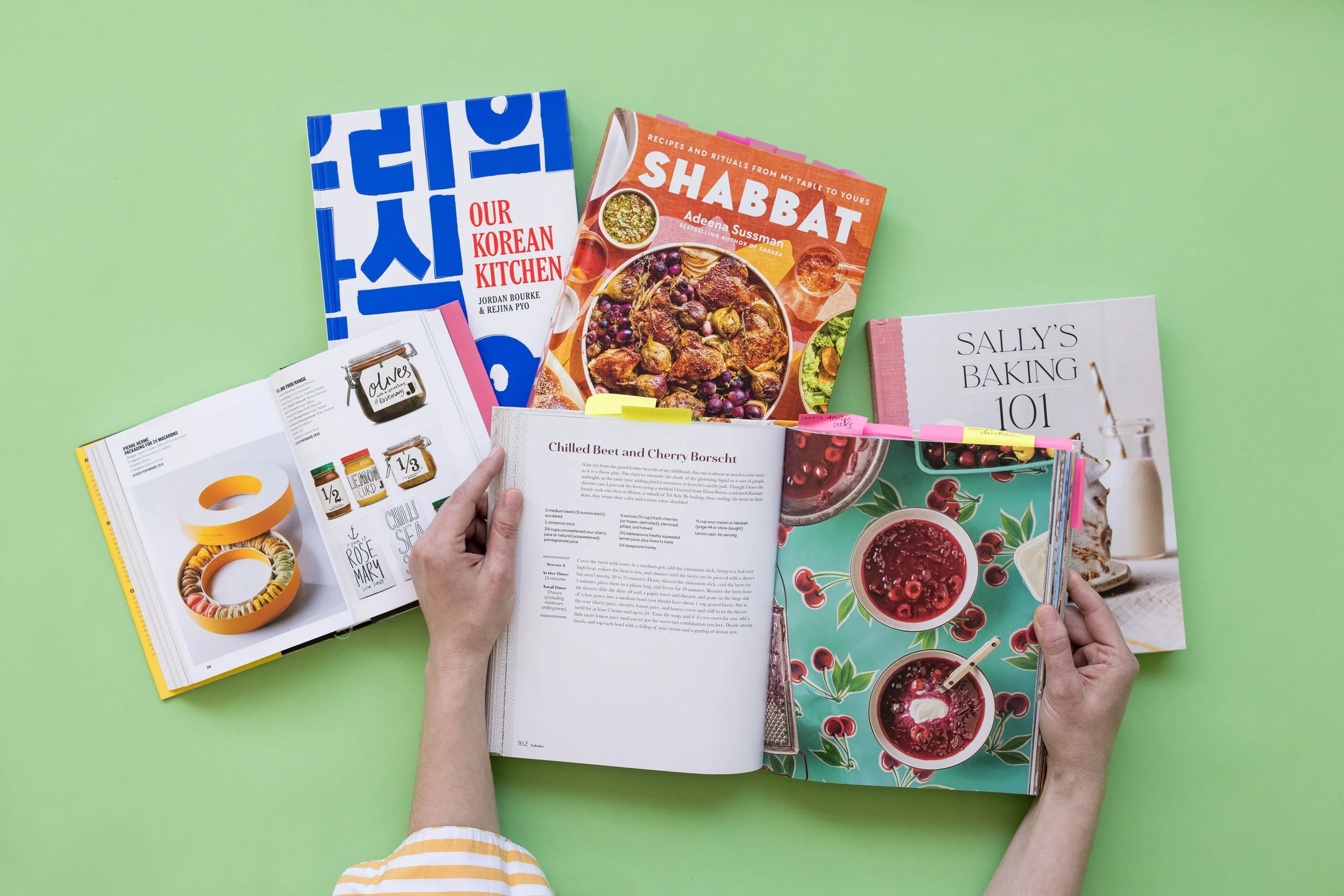 Registered dietitian nutritionist reading Korean, Jewish, and baking cookbooks