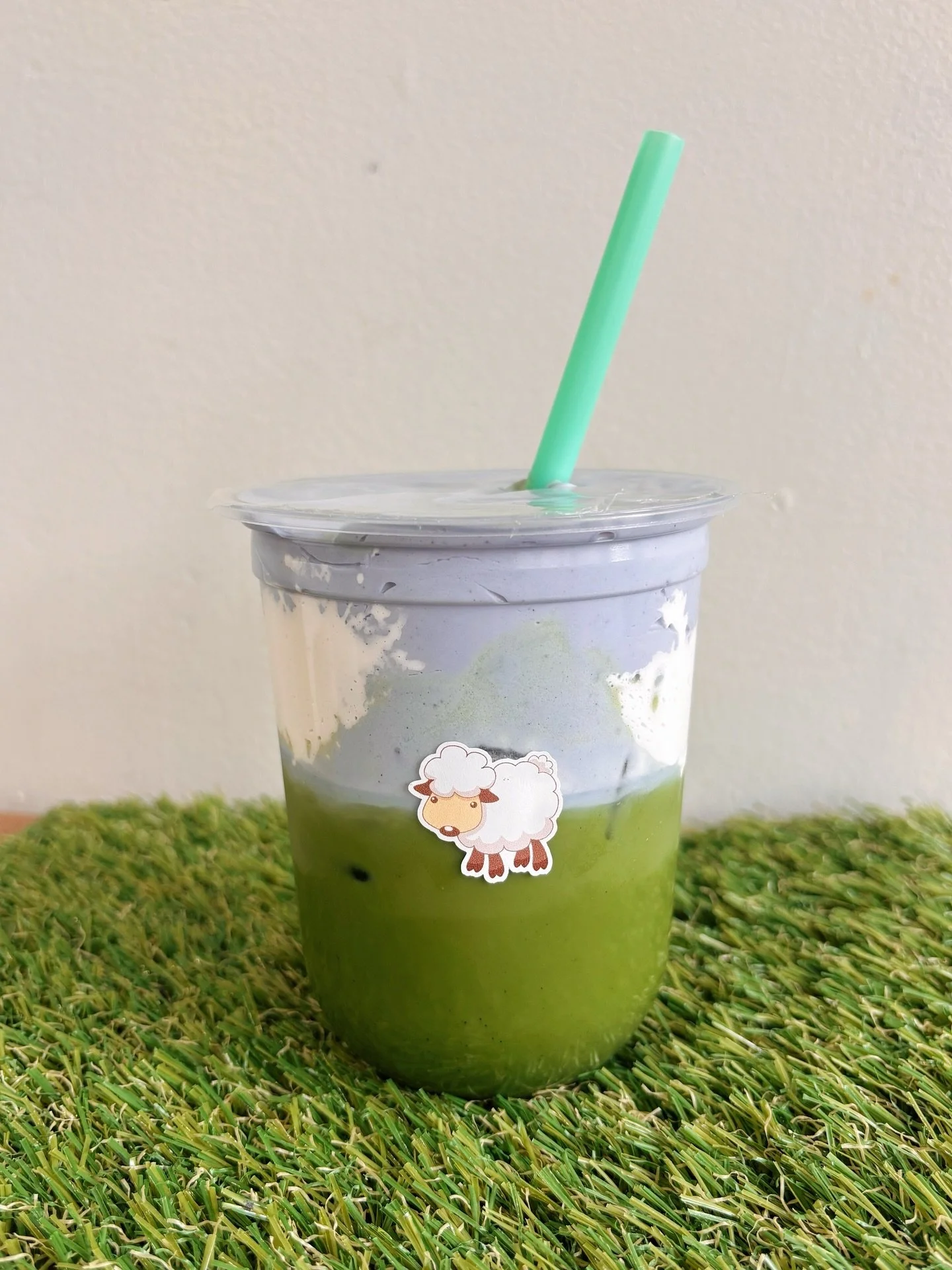 Available this week only - the Irish Countryside Matcha! It&rsquo;s a cutesy twist on our mint basil matcha, but with some blue vanilla cold foam, marshmallow fluff clouds, and a cute lil sheep sticker. Happy St. Paddy&rsquo;s Day 🍀
 
#stpatricksday