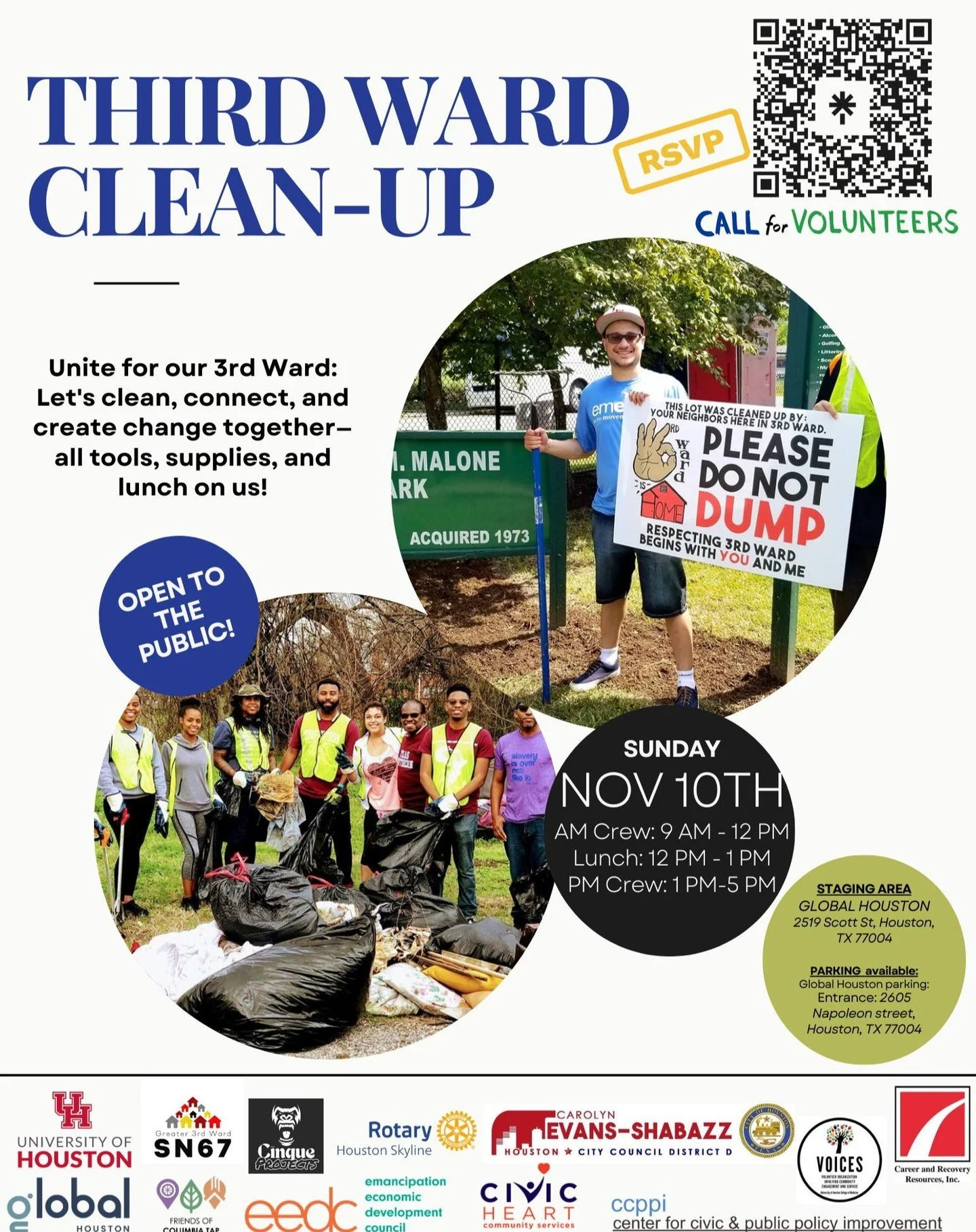 Repost from @friendsofcolumbiatap 

-We are two weeks away!🥰

Join us for the Third Ward Clean-Up on Sunday, Nov 10th! Let&rsquo;s make a difference together! 💪🏽

✅ Volunteers RSVP with the QR code on the flyer or visit Friends of Colombia Tap lin