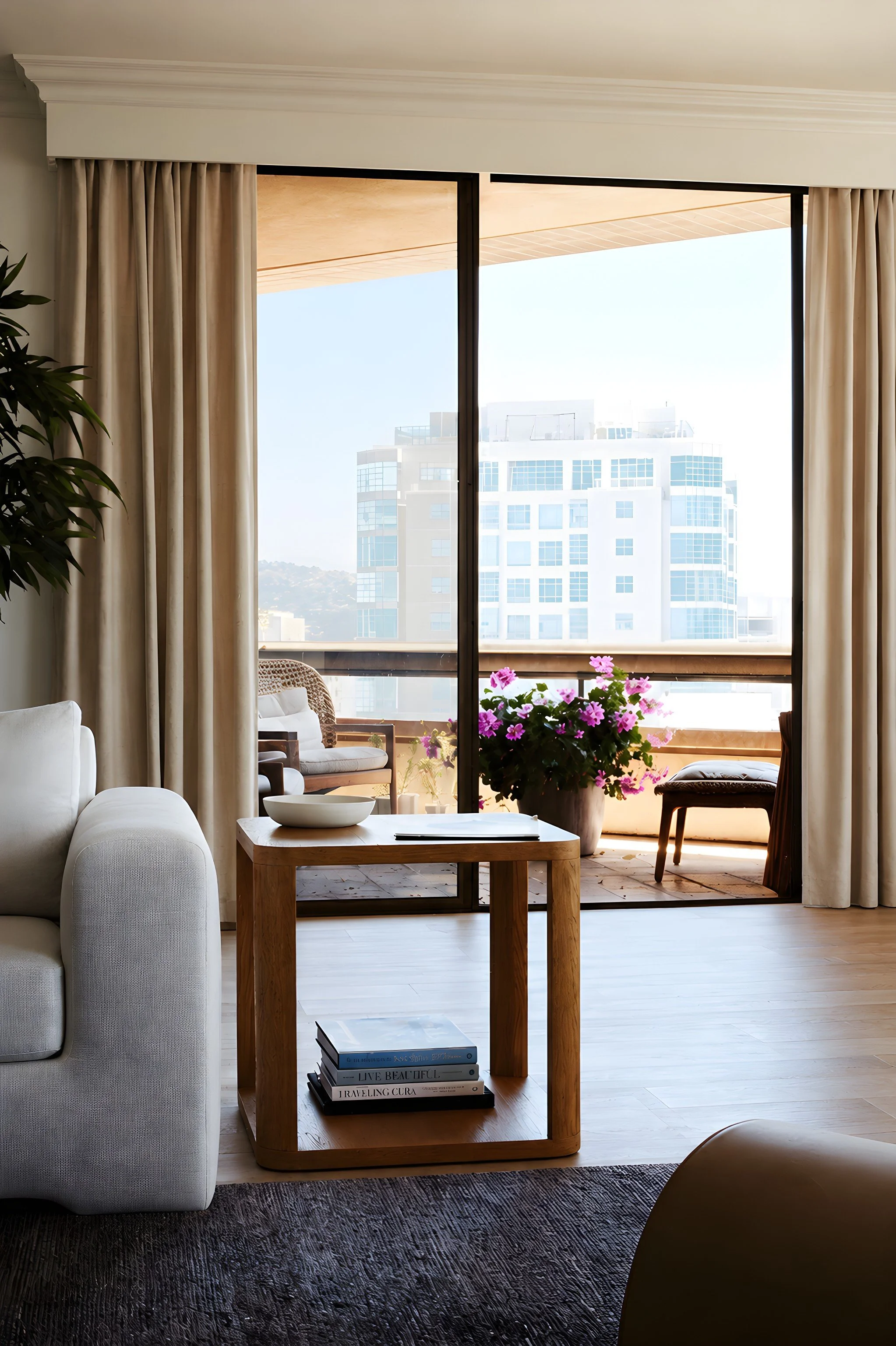 Private terrace overlooking Los Angeles from a Wilshire Corridor penthouse.