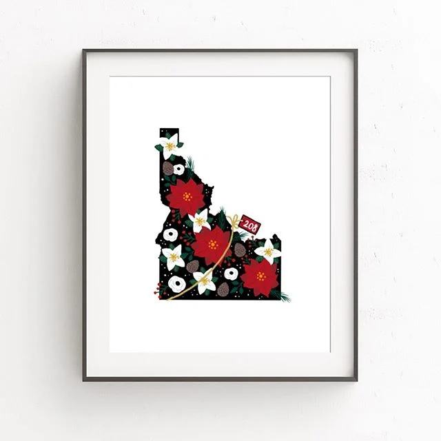 NEW IDAHO PRINT! I have this Christmas Idaho design in art prints, cards, magnets and camper mugs. We love you Idaho! 
#amandaholdendesigns #christmas #idahochristmas