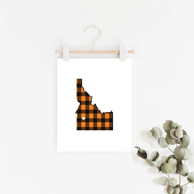 Needed a rusty orange plaid Idaho print for the fall. 😁 
Update: Well! I&rsquo;m officially working on Christmas orders and restocking cards for various treasure valley store fronts! Thanks so much for your support! I&rsquo;ll be busy checking off m