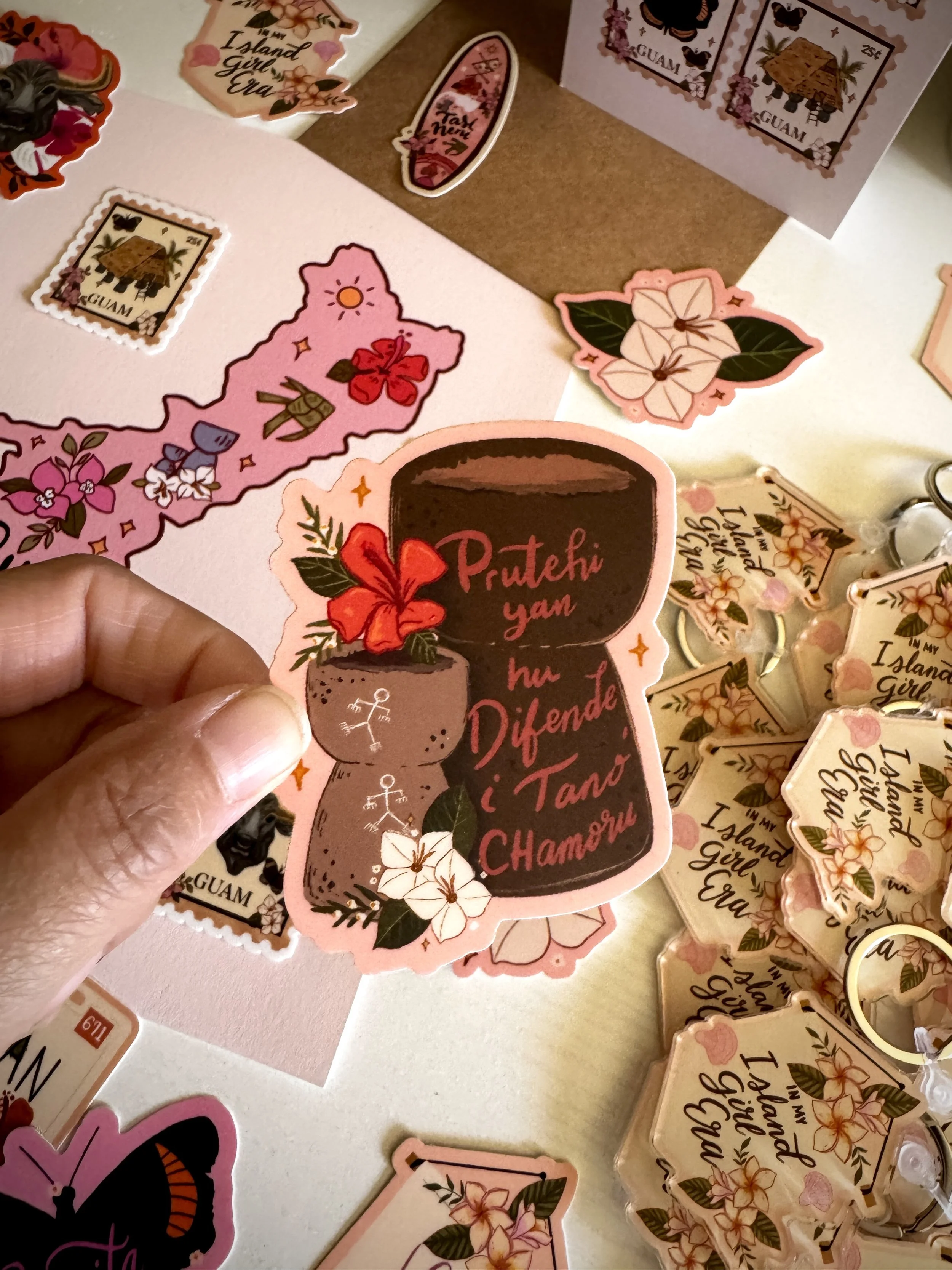 Prutehi yan Hu Defendi i Tano' CHamoru Latte Stone Sticker