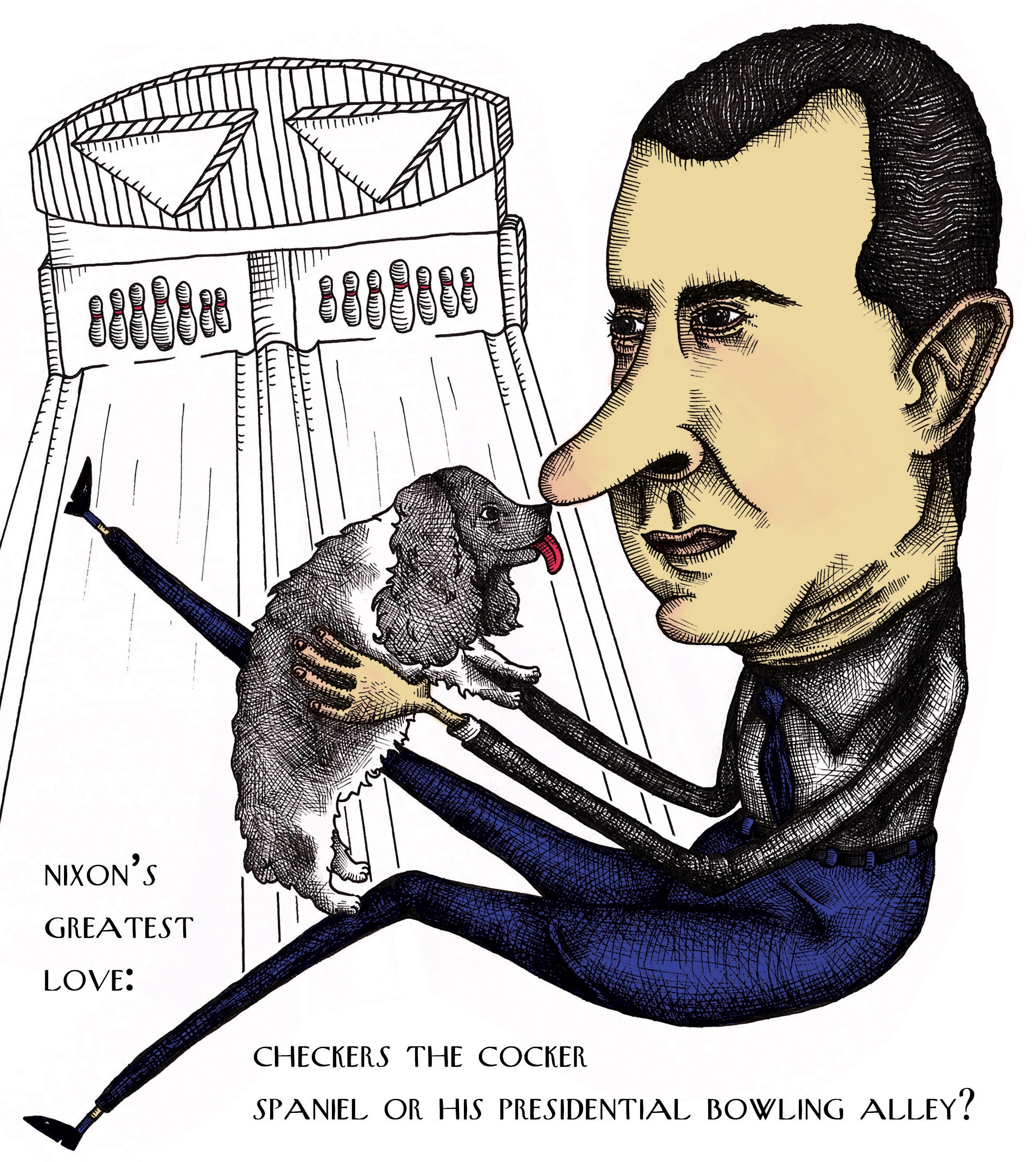 Richard "Thrillhouse" Nixon booping snoots with his best pal, Checkers