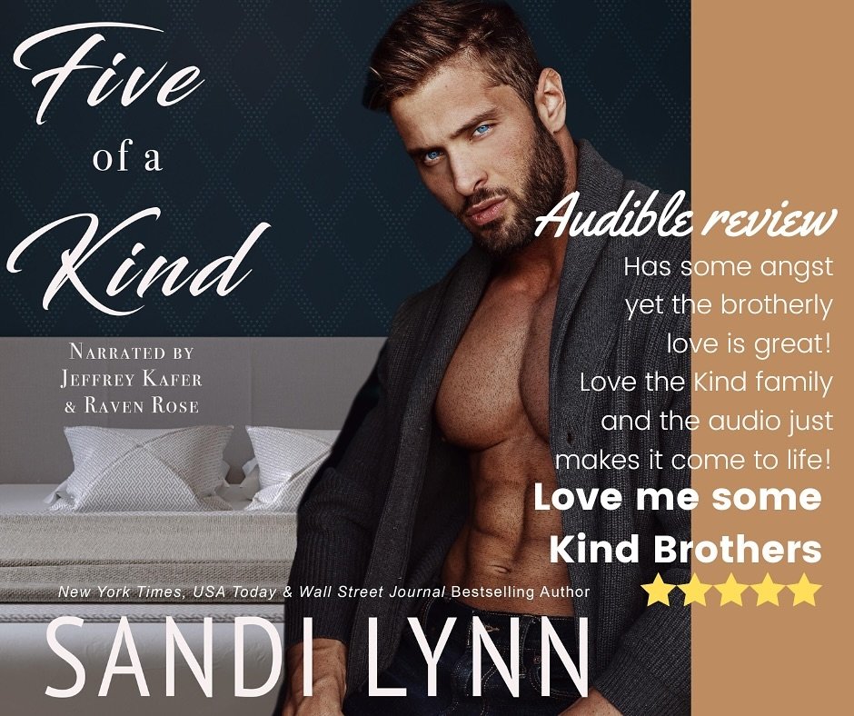 Love me some Kind Brothers! ⭐️⭐️⭐️⭐️⭐️ Five of a Kind, written by @sandilynnauthor. Narrated by Raven Rose and @jeffreykafer_audiobooks! 

.

#audiobook #highgravityproductions #audiobookproduction #audiobookreview #romancebooks #contemporaryromance 