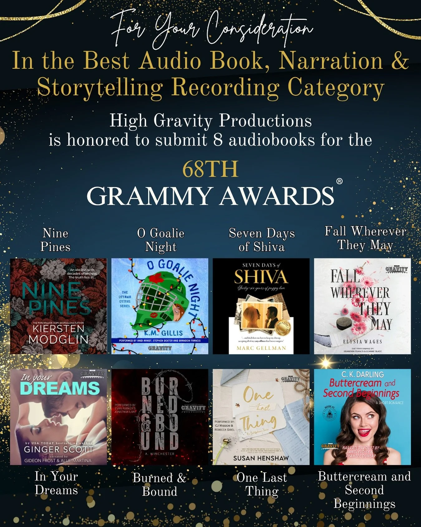 @recordingacademy voting for the Grammy submissions opens tomorrow!!! Wishing the best of luck to all of the amazing narrators in these incredible titles! The nominees will be announced by the Recording Academy on November 7th. We are thrilled to cel