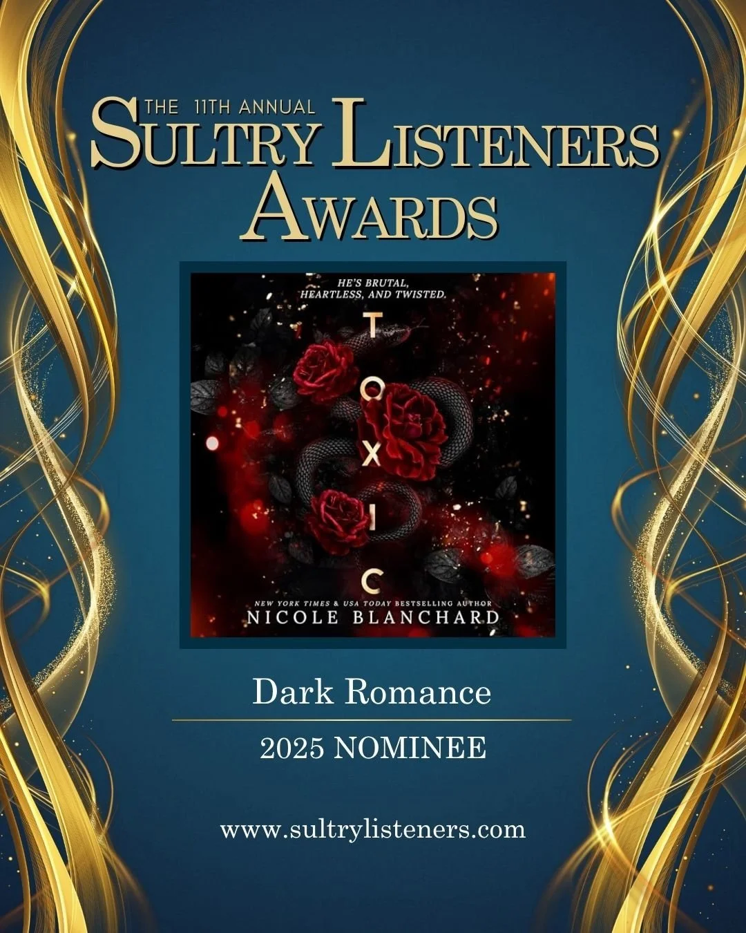 Last day to VOTE for the Sultry Listeners Awards! These incredible audiobooks, that @highgravityaudiobooks had the honor of producing, have been nominated in the DARK ROMANCE category! Please join us in celebrating these wonderful narrators!! Go to s