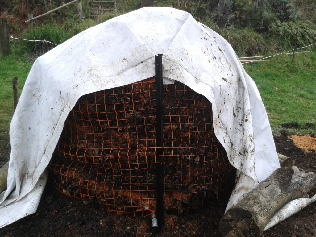 finished compost heap rugged up to keep the heat in