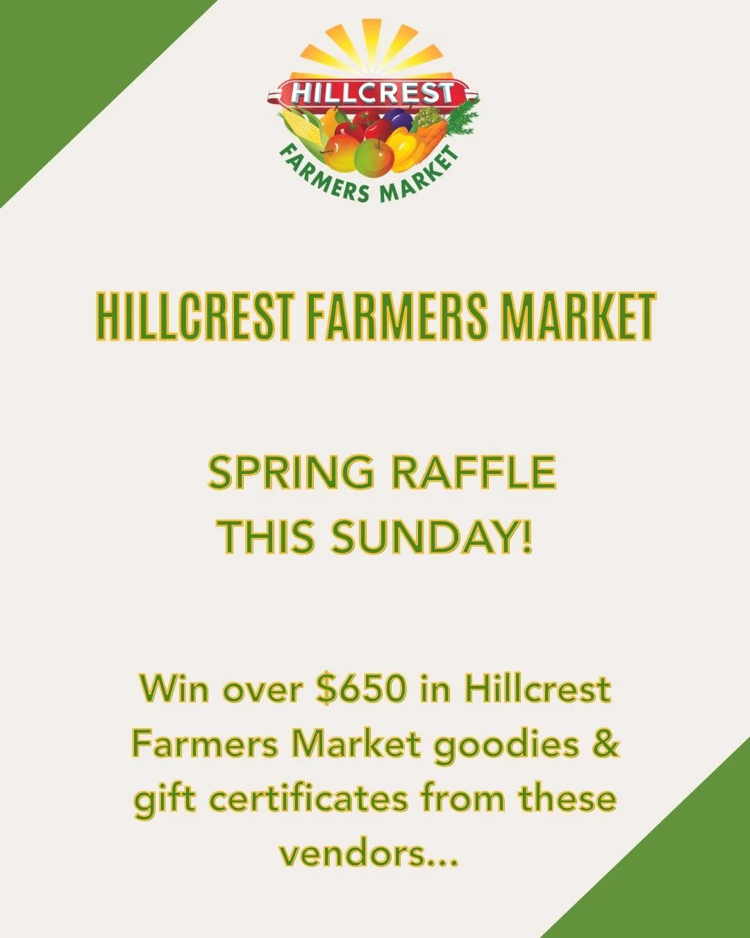 Spring raffle season is HERE 🌸✨ and it all goes down THIS Sunday at the Hillcrest Farmers Market!

Got your stamp card? Swing by the info booth to collect those final stamps, then keep an eye on your email after the market&hellip; you just might be 