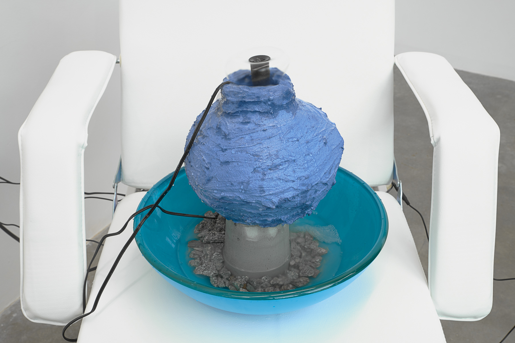 Fountain Prototype 2 Ceramic, concrete, glass, acrylic paint, aquarium pump, plastic tubing, and water