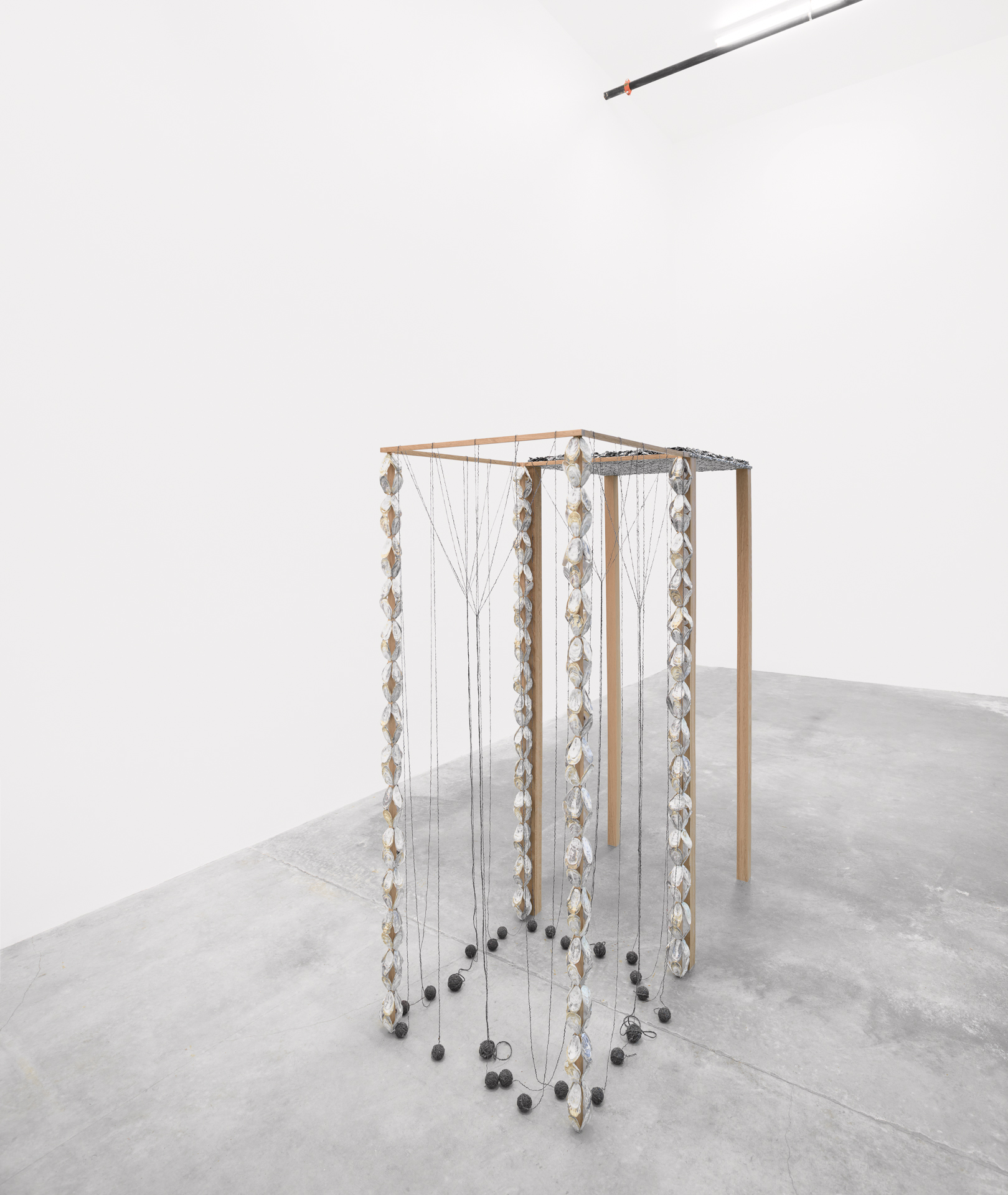 Untitled Copper, steel, zinc, wool, and oyster shells on oak