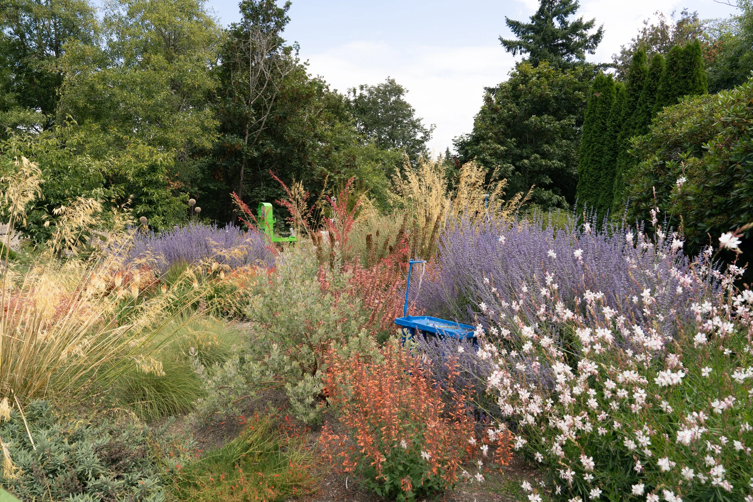 Colorful sculptures in a garden