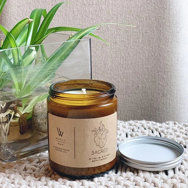 Proudly introducing our custom Sacred Space candle, now available online at sacreddenver.com. $24 ✨
.
A few weeks ago Rachel of @woolywaxcandles and I sat down to create a scent that would be uniquely Sacred&rsquo;s. The process was fascinating! Rach