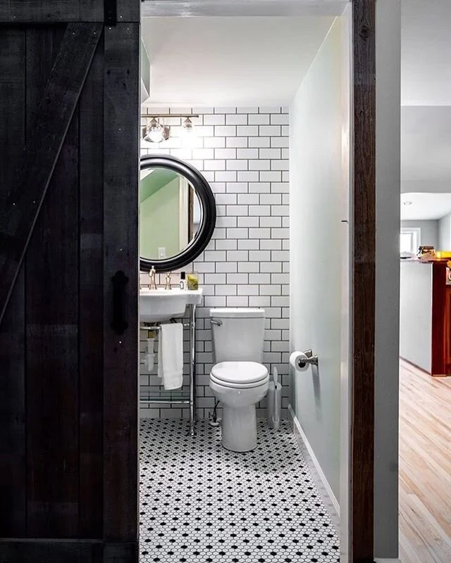 Swipe to see the before of this half bath remodel we just finished up —