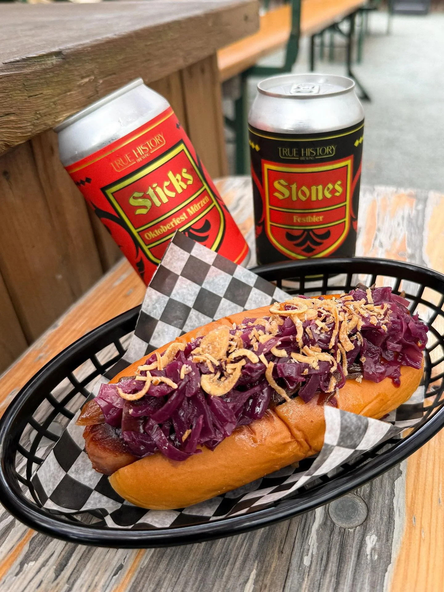 Keep the spirit of Oktoberfest alive! 🍻

Pair up a True History Sticks M&auml;rzen or Stones Festbier with an Okto-dog 🍻

Nathan&rsquo;s famous hot dog, apple BBQ sauce, griddled onions, braised cabbage and crispy shallots on a Martin&rsquo;s potat