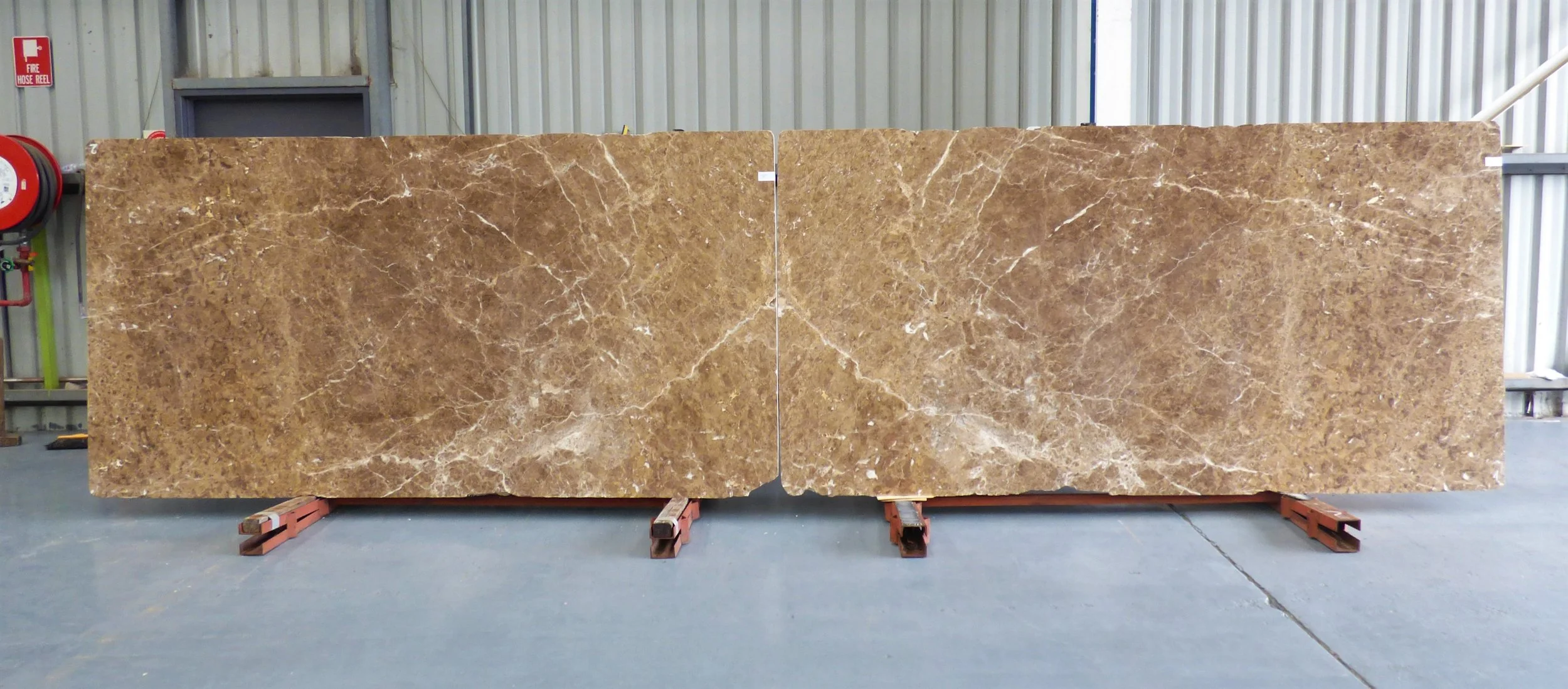 Emperador Light bookmatched slabs