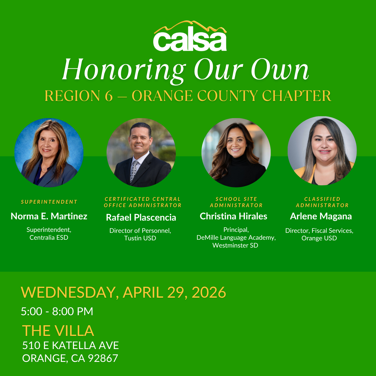 REGION 6, HONORING OUR OWN — ORANGE COUNTY CHAPTER