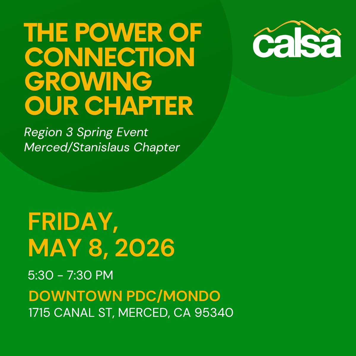 REGION 3, MERCED/STANISLAUS CHAPTER: The Power of Connection Growing Our Chapter