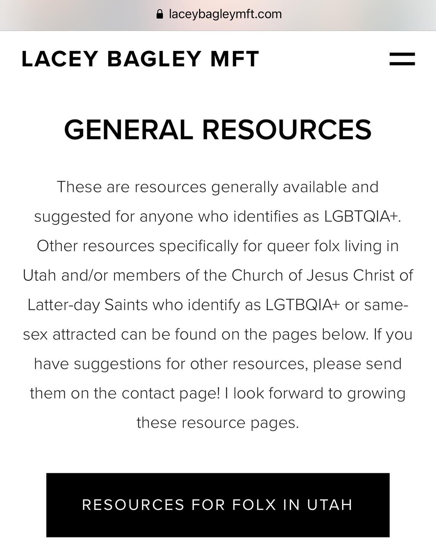 Update on the website! Please share resources you know of for LGBTQIA+ folx in Utah or just general resources. Thanks! 🏳️&zwj;🌈
