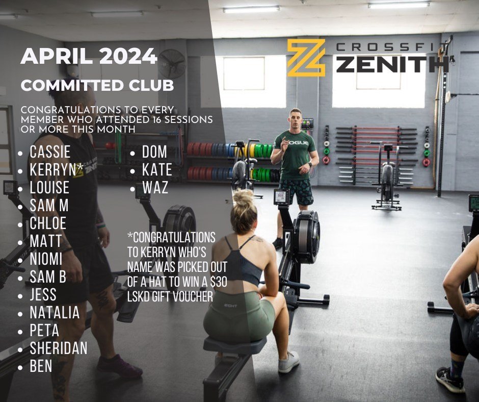 Shout out to our April committed club members! 🤩
Congratulations Kerryn, who's name was pulled out of the hat and has won an LSKD voucher! 

These legends all committed to 16 or more sessions for the month - make sure you get your 16 in this month t