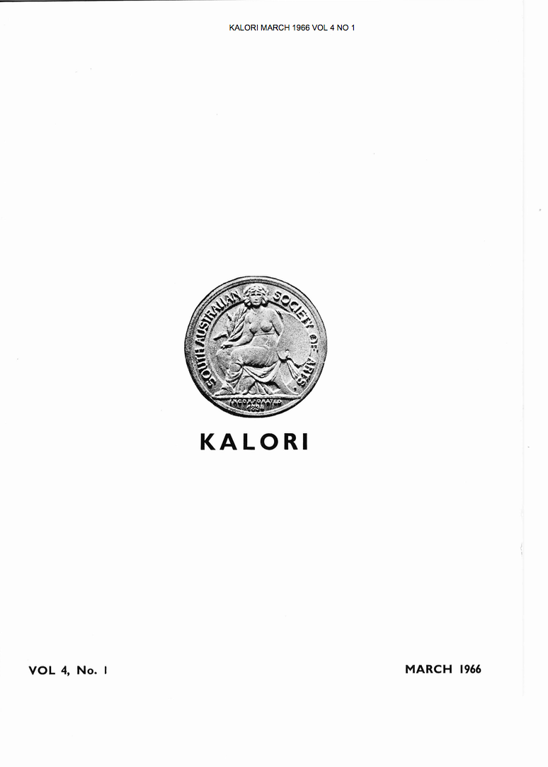 KALORI | Volume 4 No 1 1966 | Cover features South Australian Society of Arts Medal: Incorporated 1894