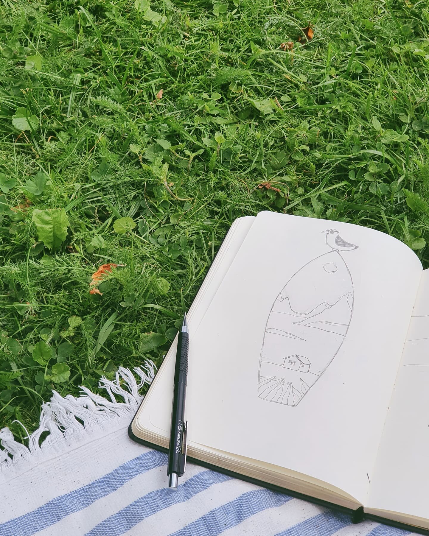 Oslo delivers the best of summer. Sketching surfers and beaches and landscapes under a tiny apple tree