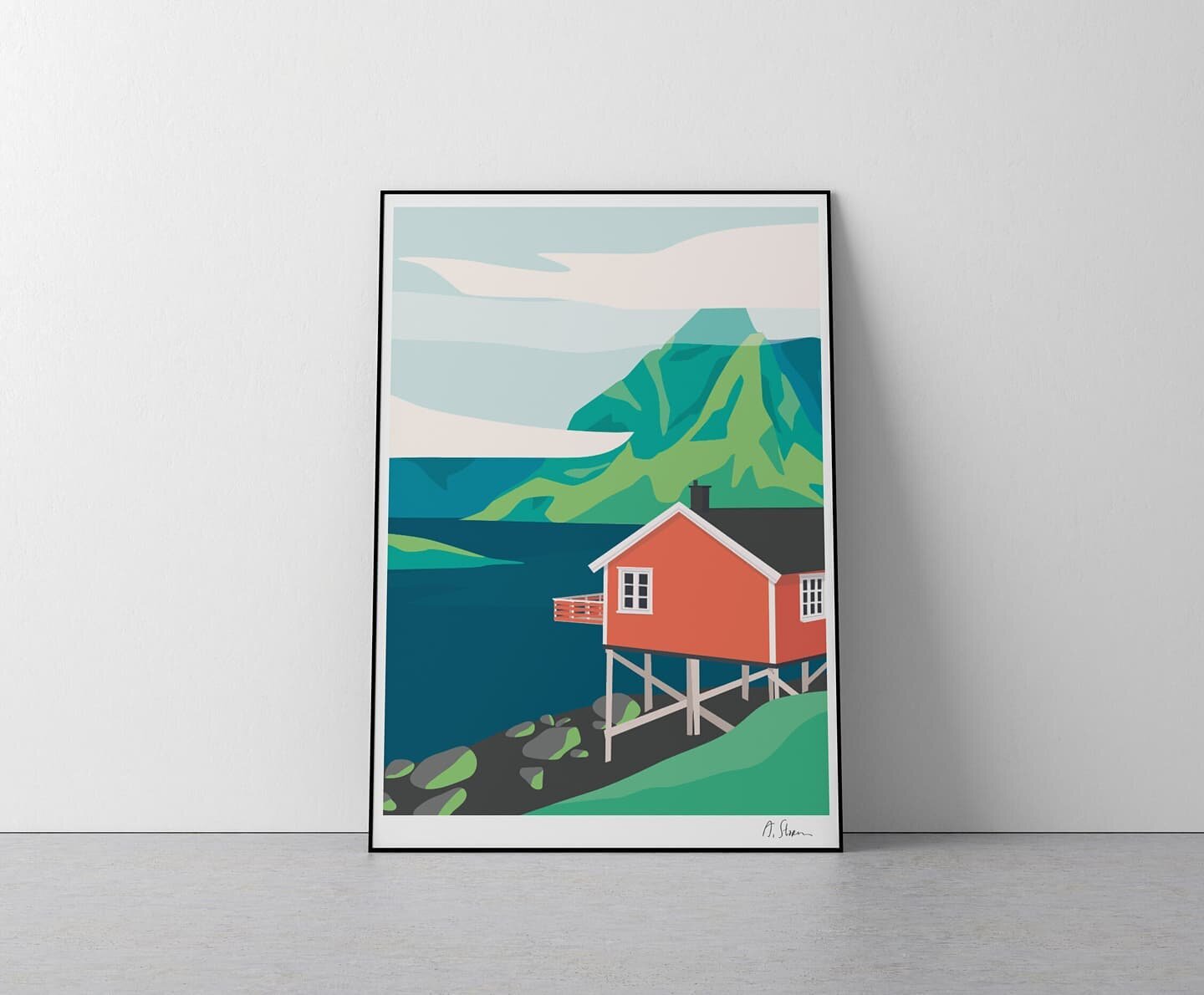 A new summery print is up on the website. Inspired by the classic views at Hamn&oslash;y. Anybody recofnizes the cabin?