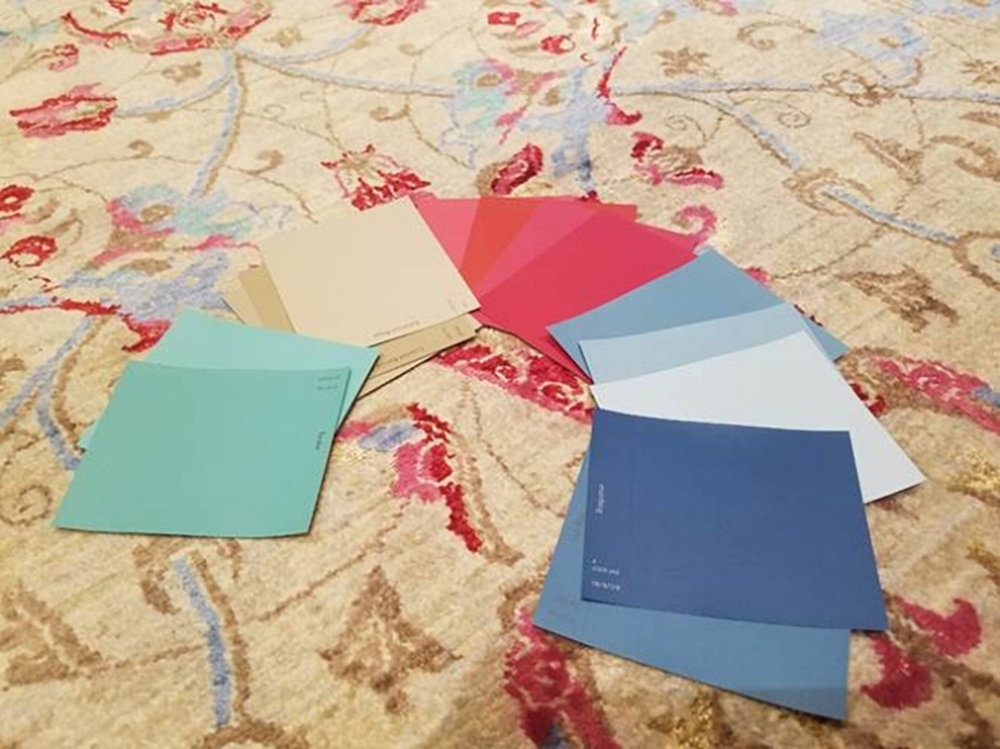 Oh the color options we'll have! Since this rug is being custom made in a custom size, I pulled out the leading colors, as well as the background, in order to be able to select and source other fabrics and coordinates. It may be late spring before it arrives and we have work to do!