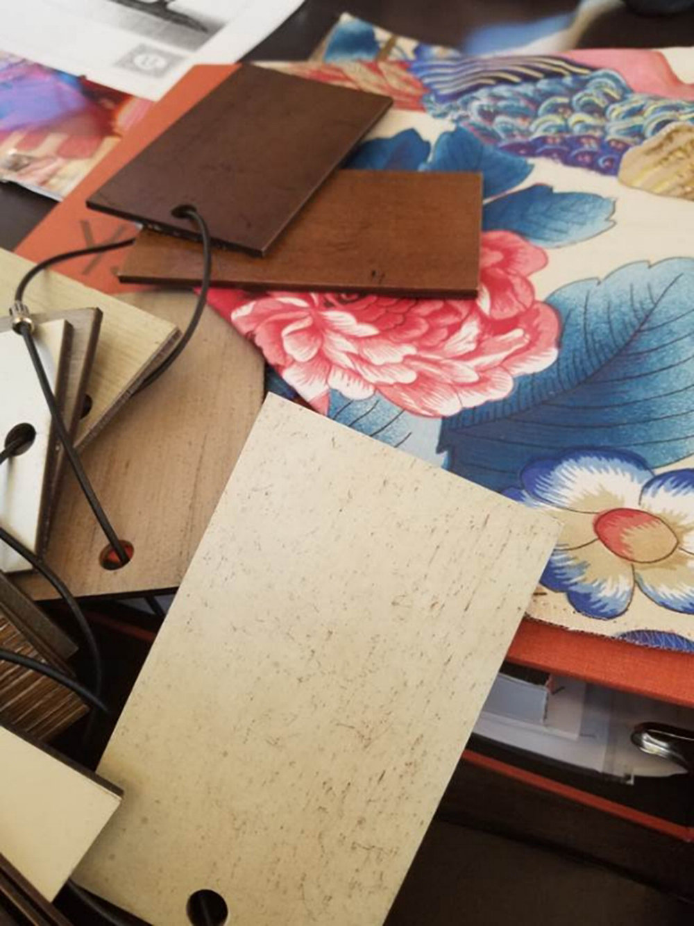 Another layer to be considered will be the wood finishes. I love the idea of mixing in a little painted element. If you could only see the light fixture! It's going to be a custom crystal piece and oh it will be stunning! Very organic as crystal goes.
