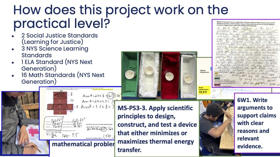 A presentation slide with text and images. The heading reads: How does this project work on the practical level?