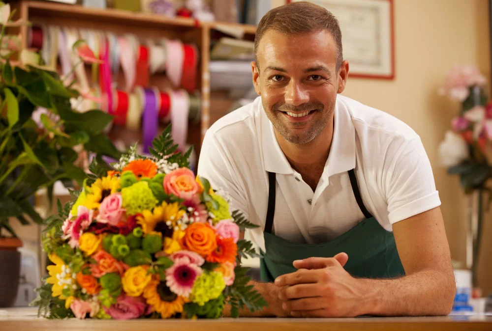 Man with flowers.