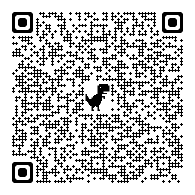 QR code with a dinosaur icon in the center.