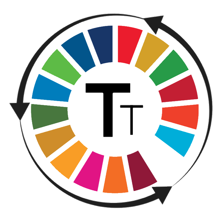 A circular color wheel with 24 segments in various colors, with a black arrow encircling it. In the center, there are the letters 'Tt'.