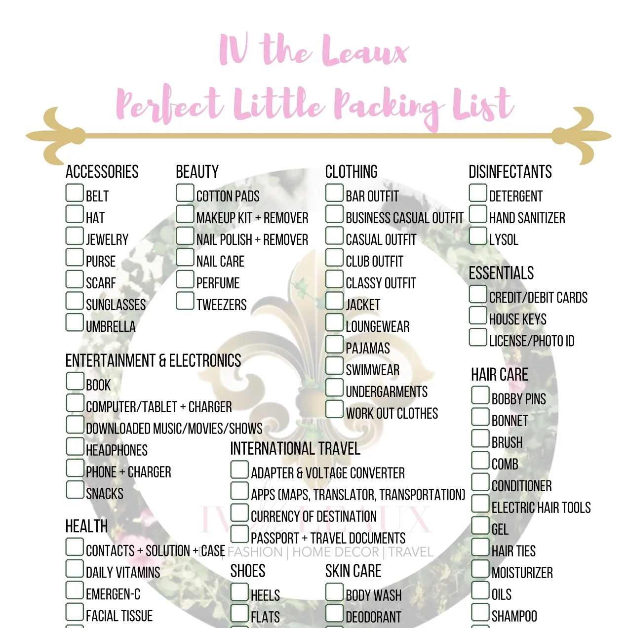Pack Like a Preaux + Free IV the Leaux Perfect Little Packing List
