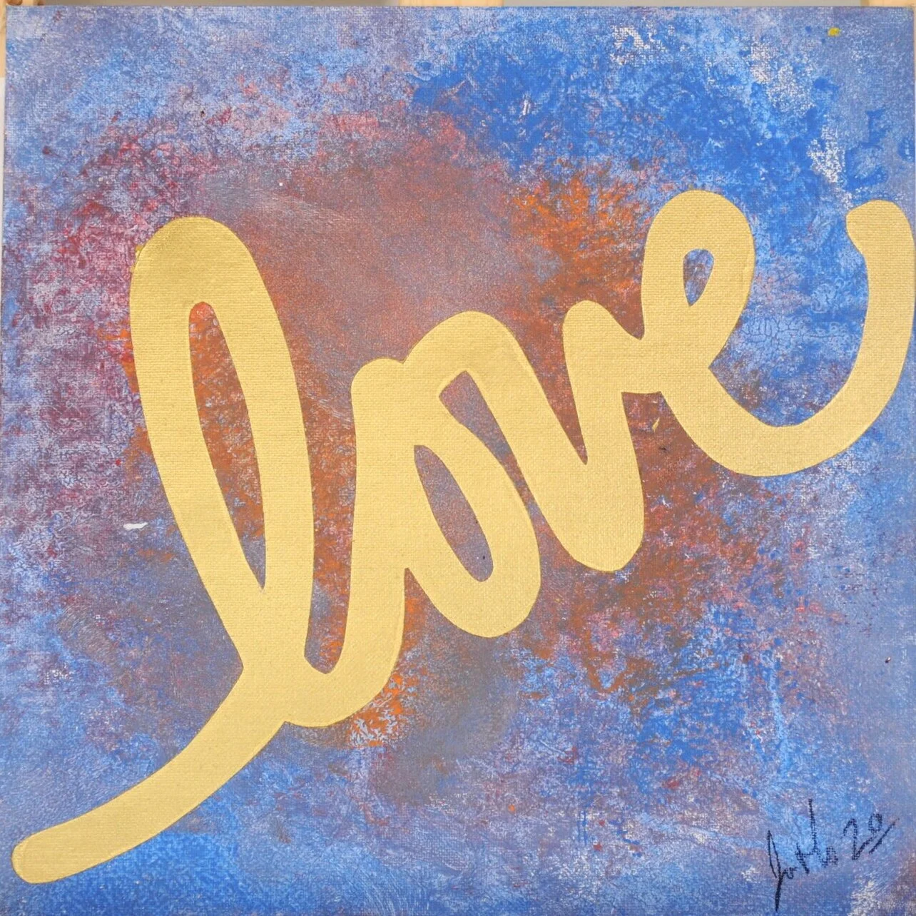 Golden Love on Red and Blue