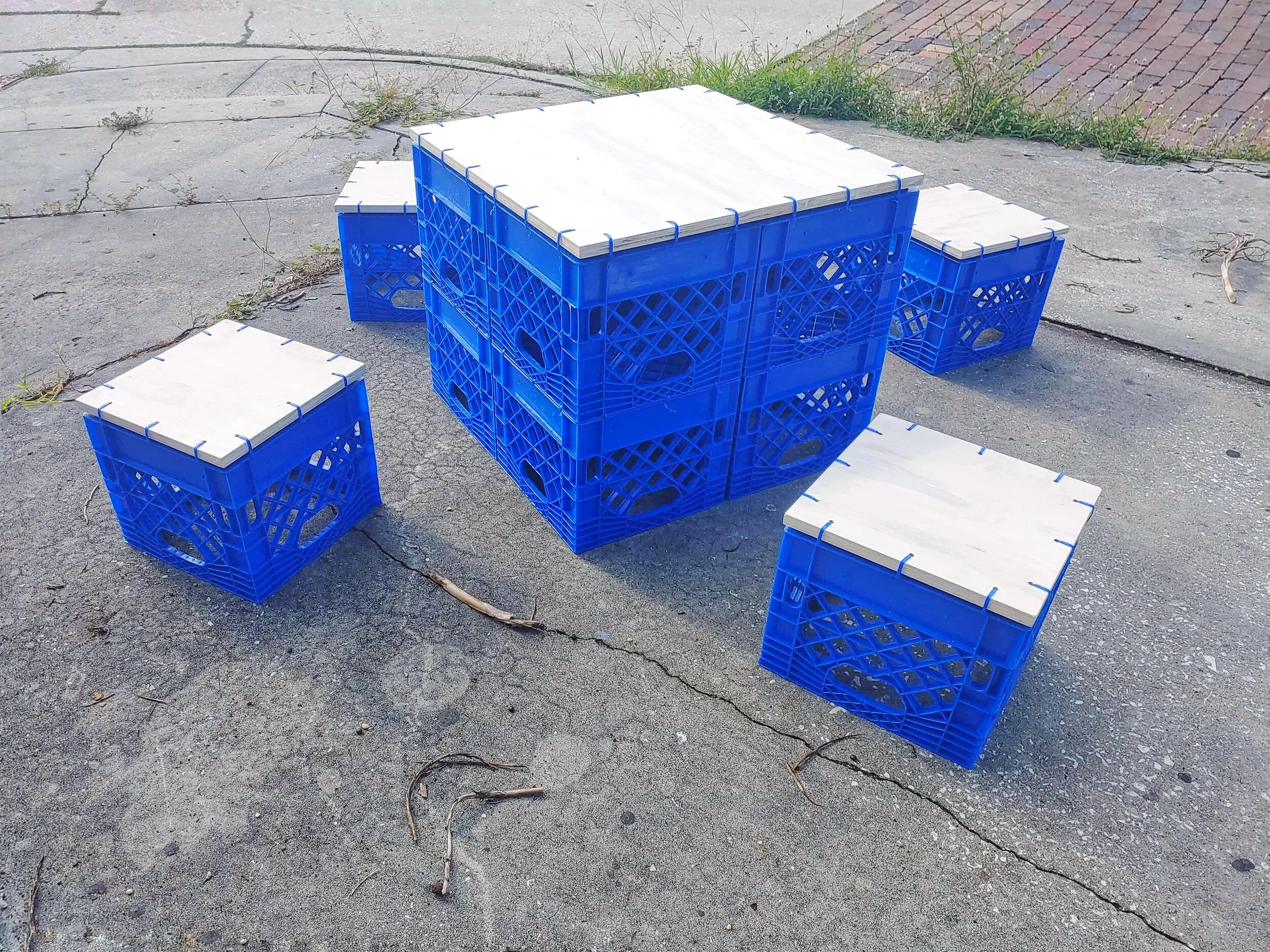 Milk crate furniture for a local Main Street District