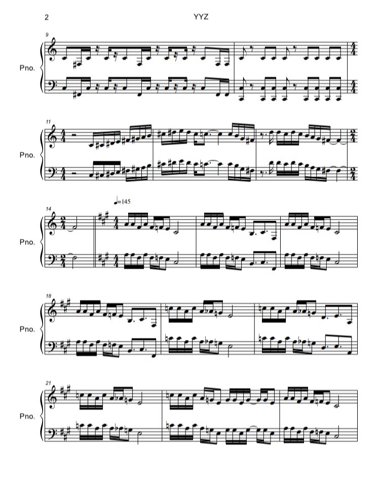 Rush "YYZ" piano arrangement excerpt
