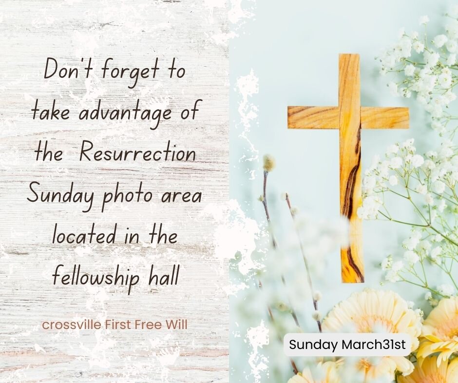 There will be a photo area located in the fellowship hall on Resurrection Sunday.  There will be volunteers there happy to help you take your pictures.  Be sure to stop by and take advantage of the photo backdrop. 
He is Risen. 🙌