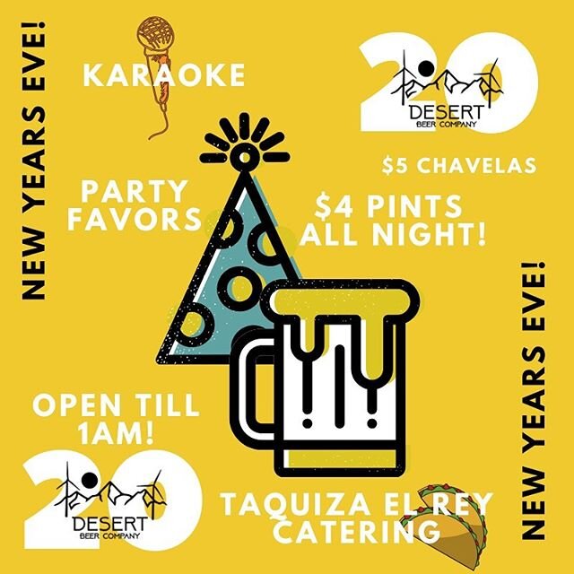 NEW YEARS EVE @ DBC!! Like &amp; Share! Let&rsquo;s ring in the new year together. $4 pints all night, on EVERY BEER! $5 🍻Chavelas! We&rsquo;ve got @taquizaelrey serving up a fun munchies menu! We&rsquo;ll have games, karaoke and fun New Years party