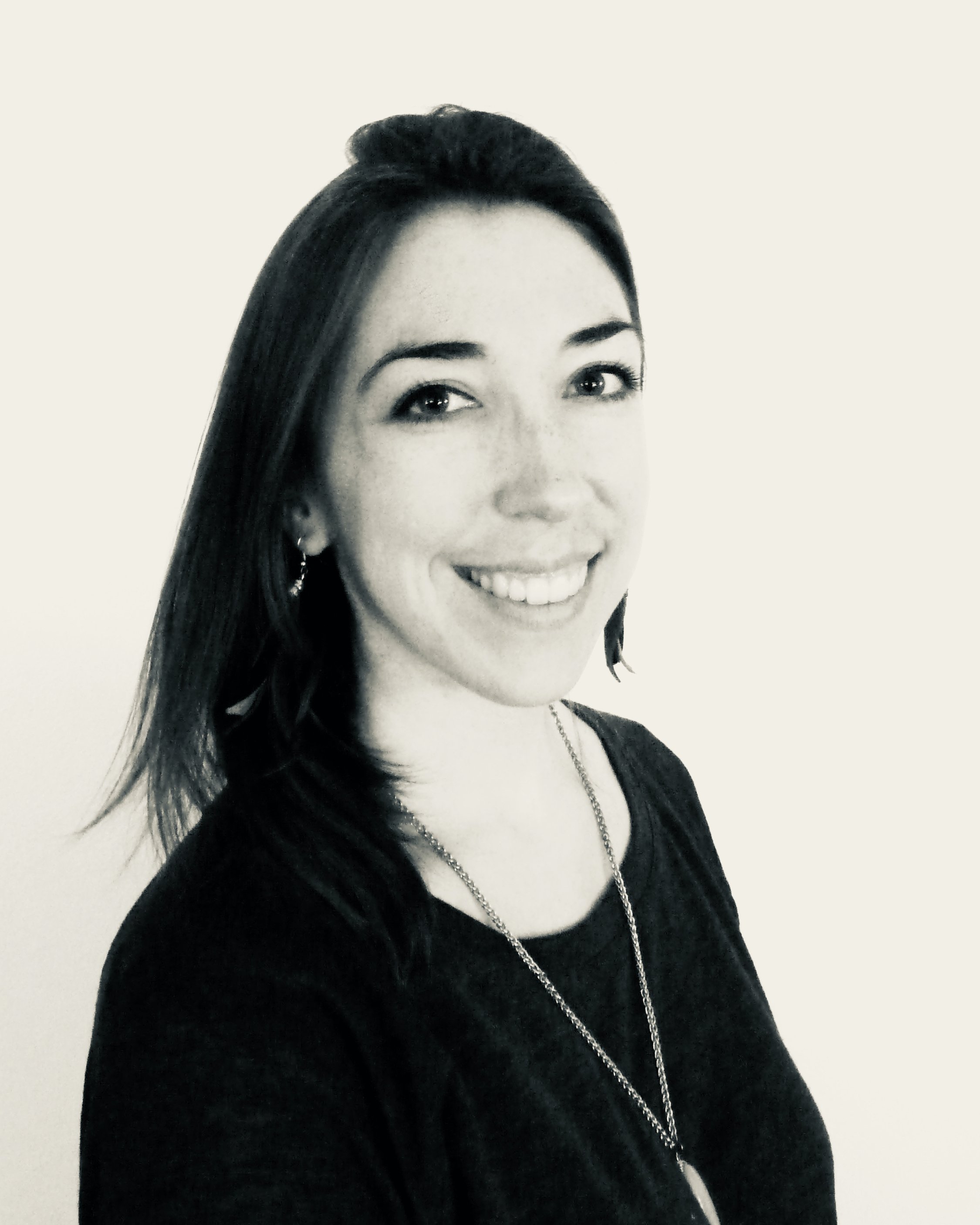 Black and white photo of woman with dark hair