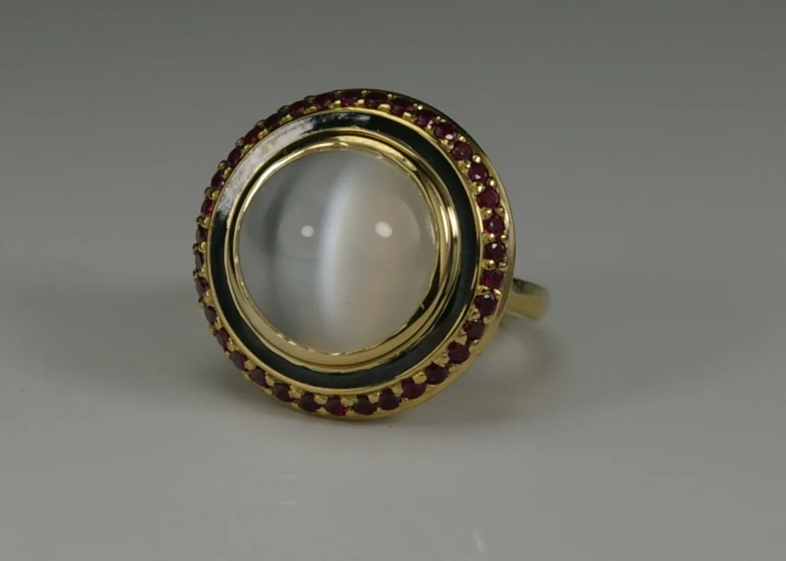 Moonstone and Ruby Ring