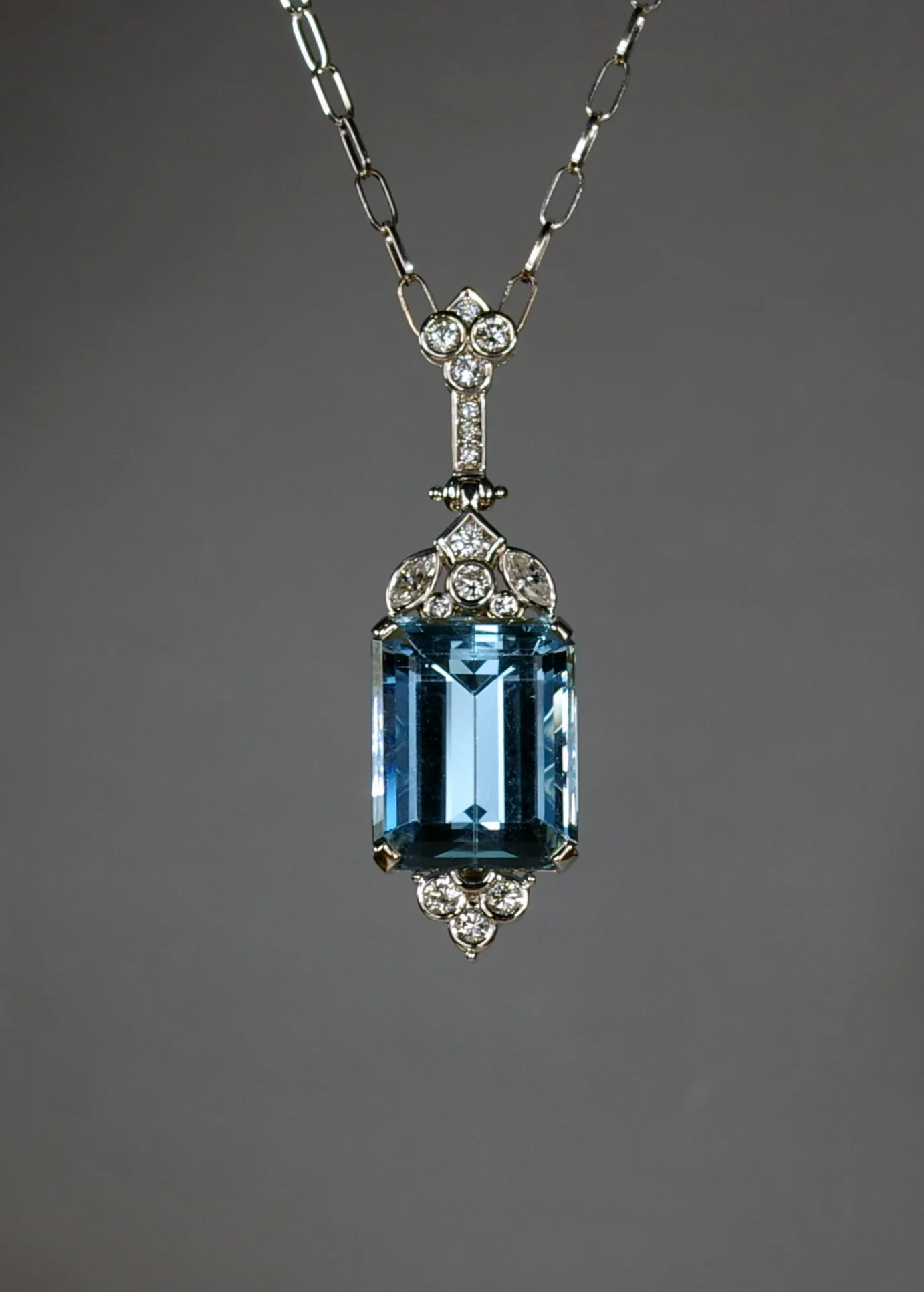 Aquamarine set Deco Pendant  by Kevin Glenn Crane at Crane jewelers Ltd. Copyright  2019.JPG
