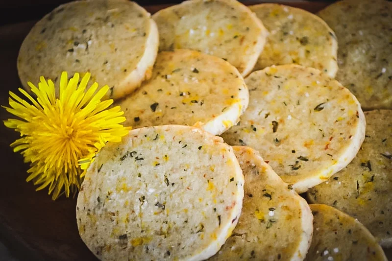 Dandelion-Rosemary Shortbread Cookies