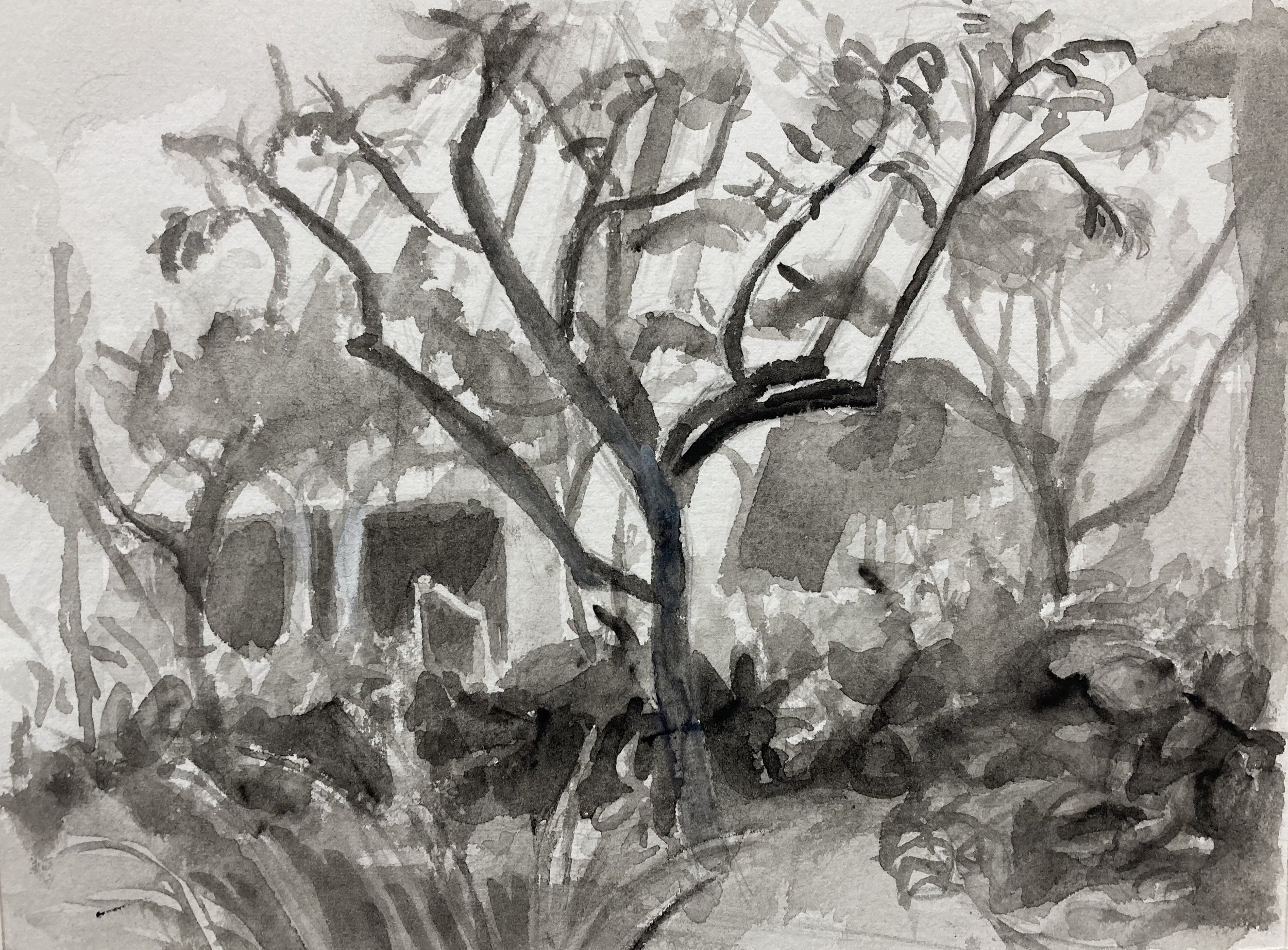 Chapel through trees
