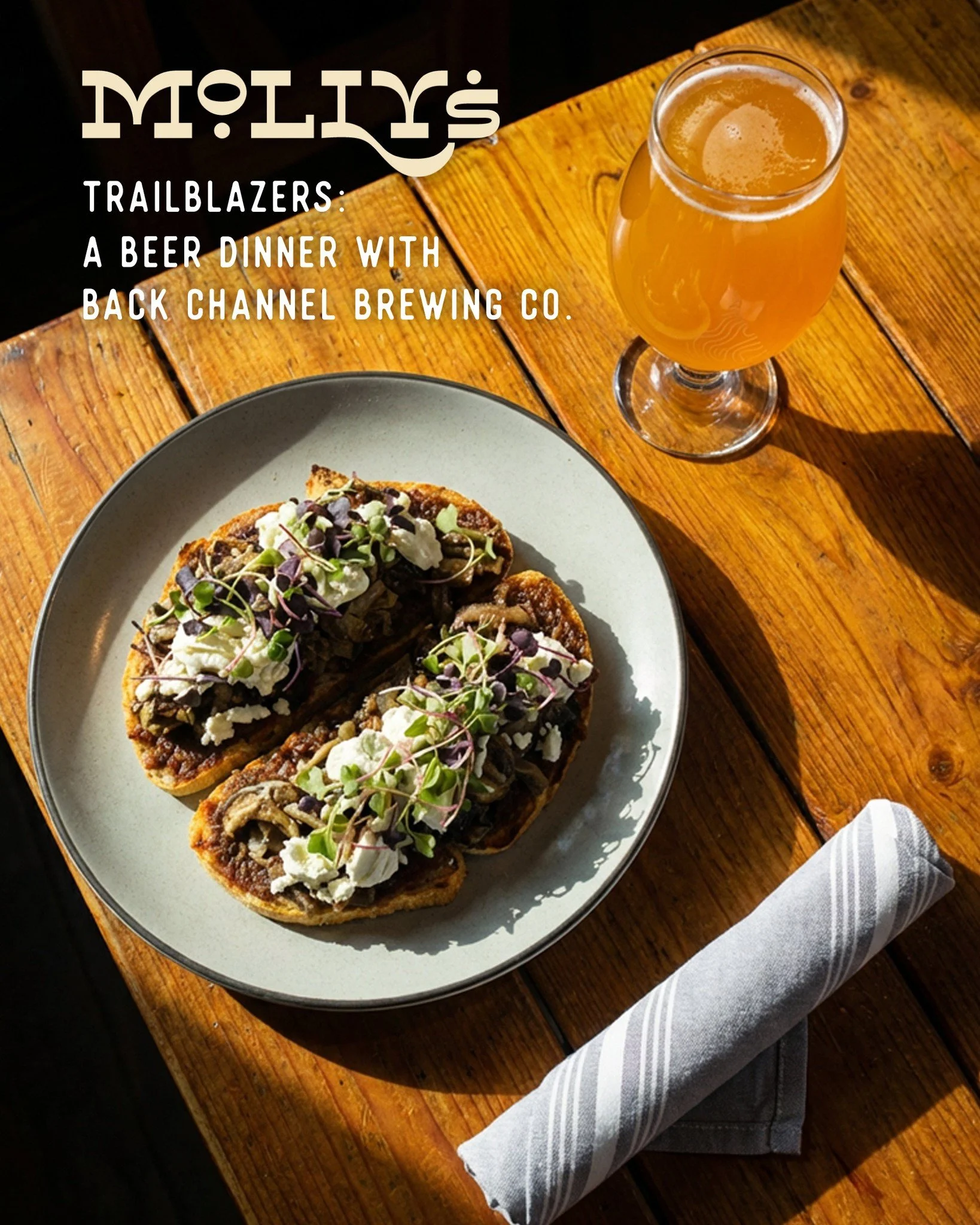 Final call. We're down to our last few seats.

Five courses. Six beers.
A curated pairing experience with Back Channel.

Tomorrow, Thursday, April 16
6&ndash;8 PM
Molly&rsquo;s in St. Boni&rsquo;s

$90/person + tax/gratuity
RSVP now: 952-446-1600
Mol