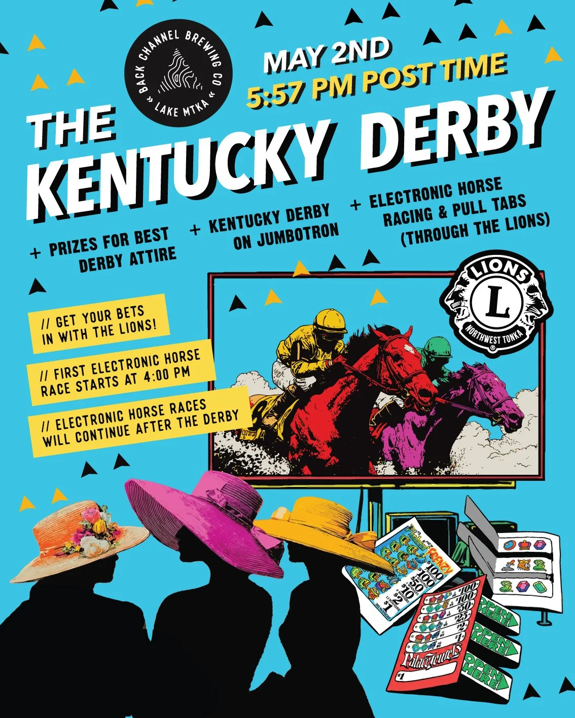We&rsquo;re running it all day Saturday.

Hang after Hot Sauce or come just for the Derby.

Saturday // May 2nd

Watch Kentucky Derby on the Jumbotron. 5:57PM Post Time.

Prizes for best Derby attire.

Virtual horse racing starts at 4PM.
Get your bet