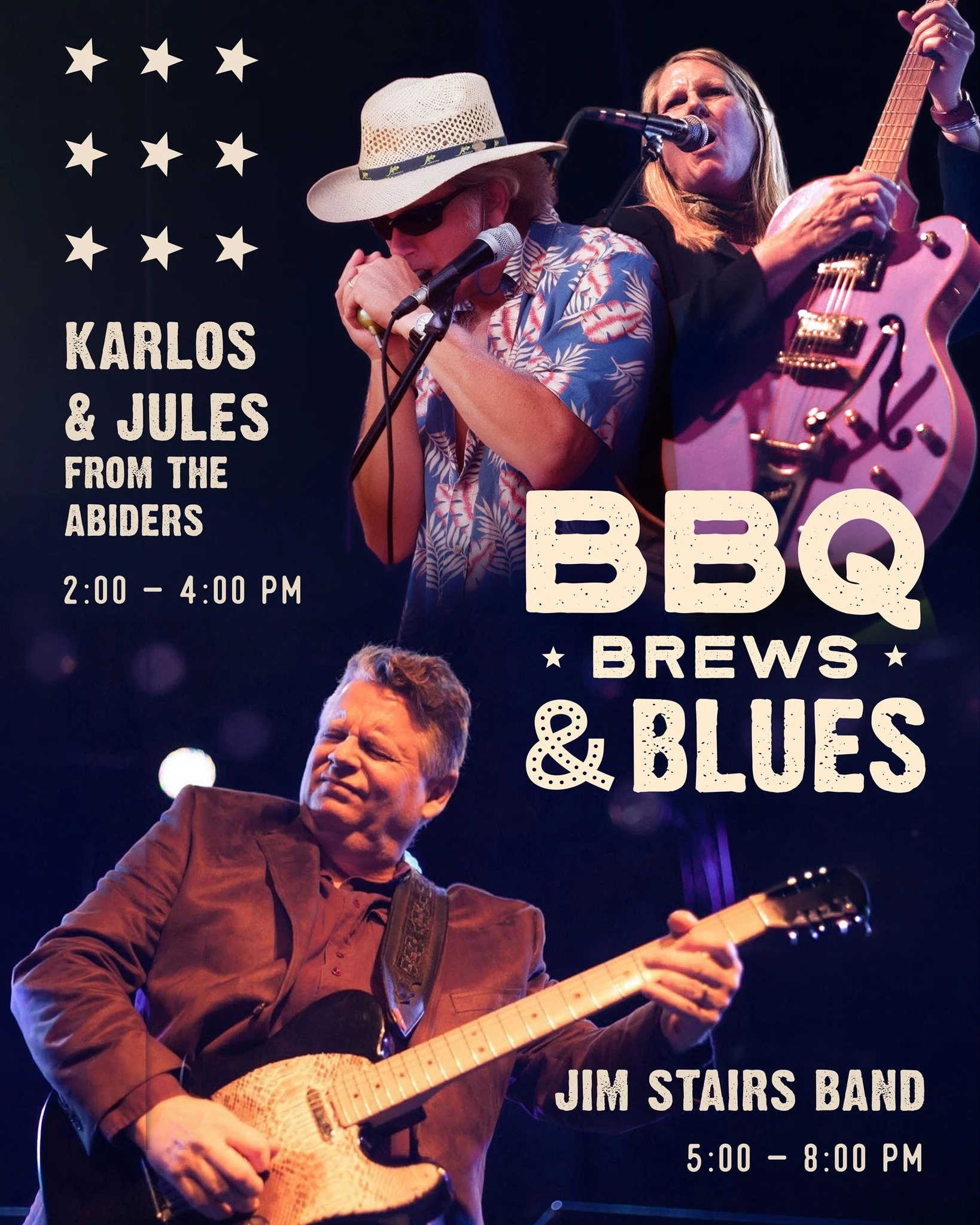 Tomorrow, May 23rd at  Back Channel!

BBQ. Blues. Cold beer.
Noon to 8:00PM

The music lineup for BBQ Brew &amp; Blues tomorrow is stacked.

2&ndash;4PM
Karlos &amp; Jules from The Abiders - Twin Cities, MN 
Bluesy vocals, roots rock, and harmonica r