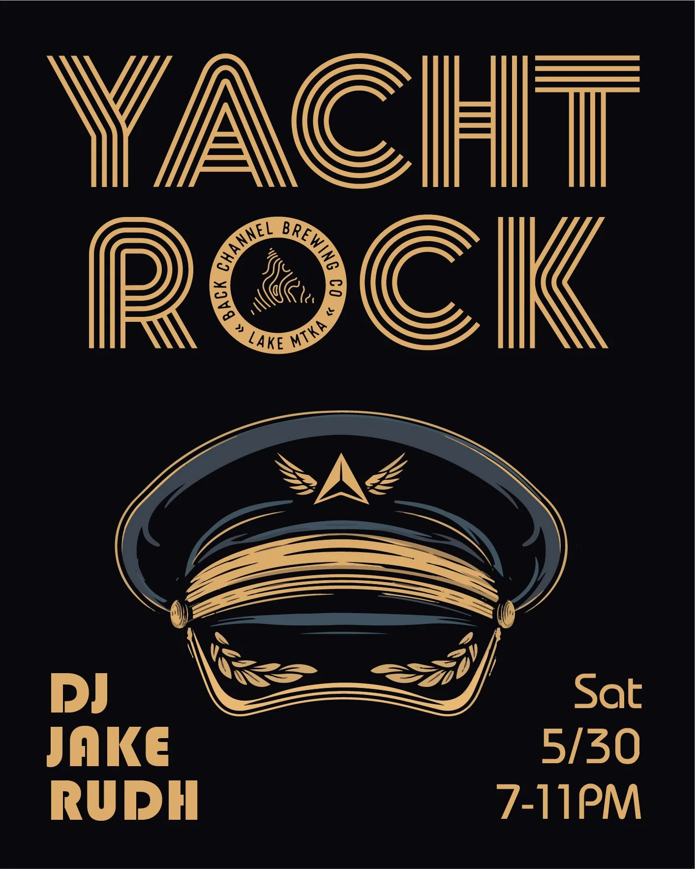 Ahoy!

Yacht Rock returns to the shores of Lake Minnetonka on Saturday, May 30th at Back Channel Brewing with DJ Jake Rudh @jakerudh behind the wheel once again.

Join us for a sunset, cool drinks, and a cover-free night of soft rock, mellow disco, s